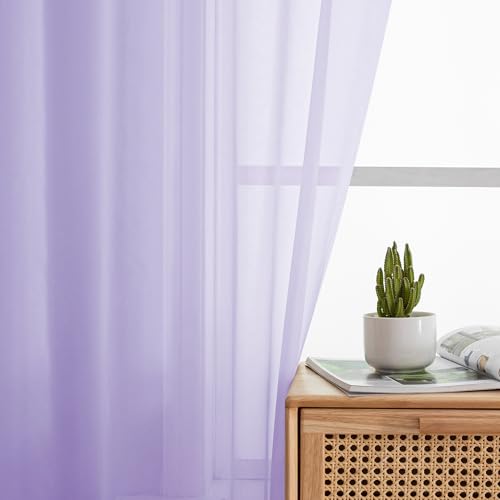 Lavender Sheer Curtains 72 Inches Long 2 Panels for Living Room (Lavender / 42"W x 72"L (Pack of 2))