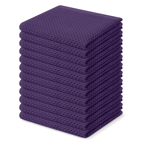 100% Cotton Waffle Weave Kitchen Dish Cloths 12 (Eggplant / 12 X 12 - 12 Pack)
