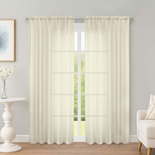 Cream Sheer Curtains 72 Inch Long 2 Panels for Living Room 59" Wide (Cream / 59"W x 72"L (Pack of 2))