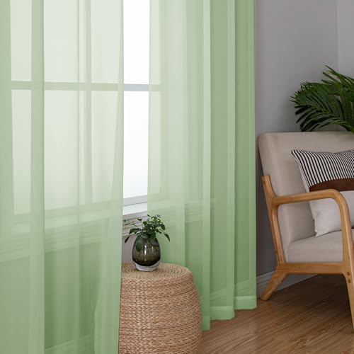 Light Green Sheer Curtains 84 Inches Long 2 Panels Set for Living Room (42"W x 84"L (Pack of 2) / Light Green)