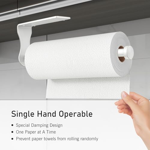 Paper Towel Holder Under Cabinet Suitable for Kitchen & Bathroom (White)