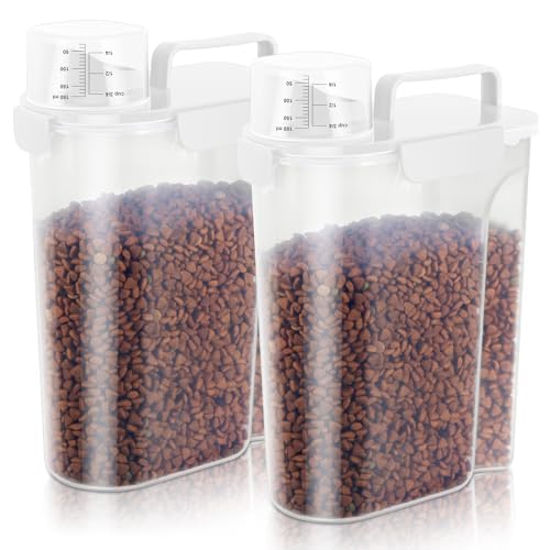 5Lbs Airtight Dog Cat Storage Container Portable with Upgraded Large Spout and Cup (White / 5L-2pack)