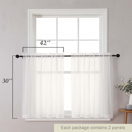 Ivory Kitchen Curtains 30 Inch Length Tier 2 PCS (Ivory / 42"W x 30"L (Pack of 2))