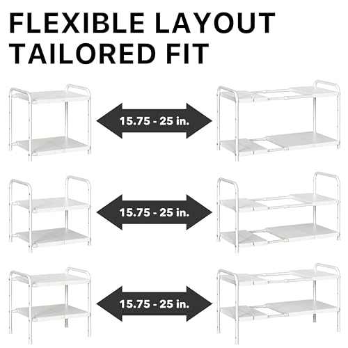 Under Sink 2 Tier Heavy Duty Expandable Organizer (Expandable Shelf / White)