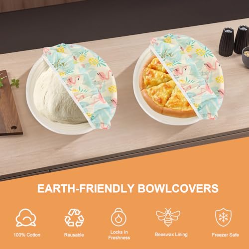 2Pcs 10inch Reusable Beeswax Elastic Bowl Covers for Bread Proofing (flamingos)