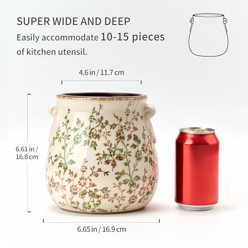 Utensil Holder for Kitchen Counter (Green and Beige- 2 Ears)