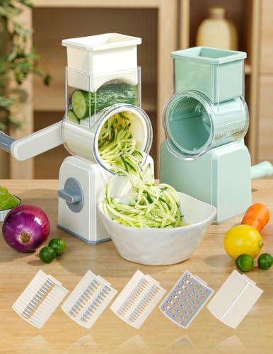 Rotary Cheese Grater with Hand Crank (Green / 5 Blades)