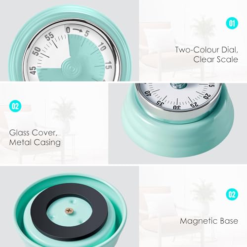 Visual Timer Teeloray Kitchen Timer with Magnetic Base (Mint Green)