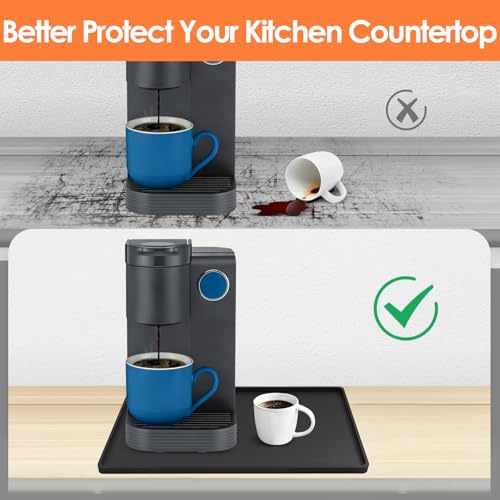 Silicone Coffee Maker Mat with Lip for Countertops (Black / 18.9'' x 11.8'')