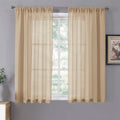 Short Sheer Curtain Linen Textured Bedroom Curtains Sheer Light Filtering Rod Pocket Voile Curtain for Living Room (54"W x 54"L (Pack of 2) / Beige)