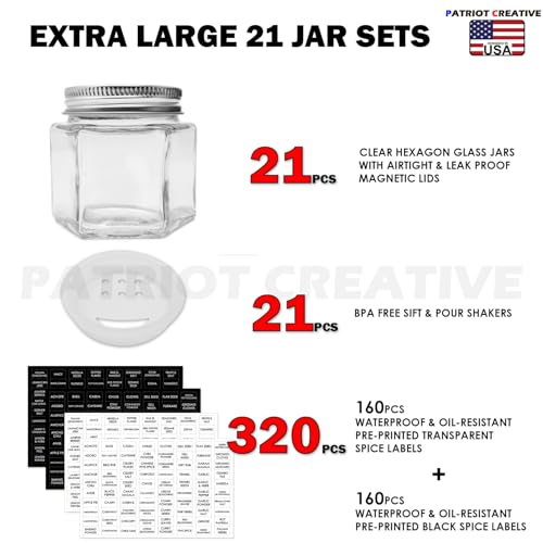 Patriot Set of 21 Large 4oz Magnetic Spice Jars for Refrigerator (SILVER / LARGE ( 4 oz ))