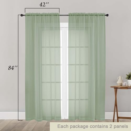 Sage Green Sheer Curtains 84 Inches Long 2 Panels (Sage Green / 42"W x 84"L (Pack of 2))