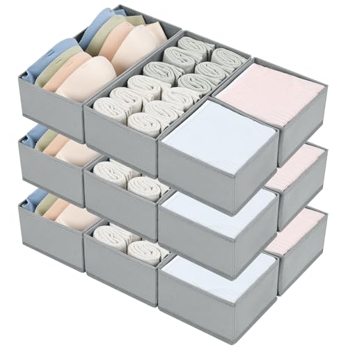 Drawer Organizers for Clothing (Gray / 12 Pack)