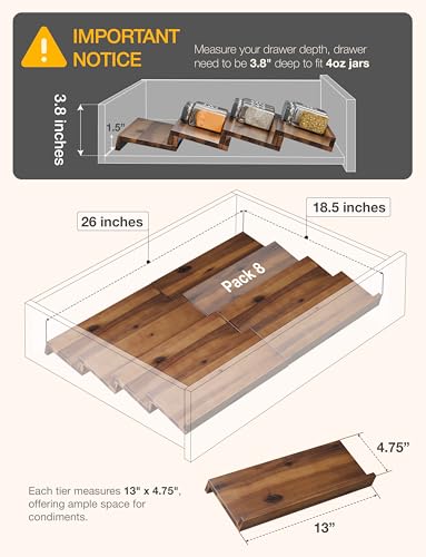 Acacia Wooden Spice Rack Organizer for Cabinet (Walnut / Pack 8)
