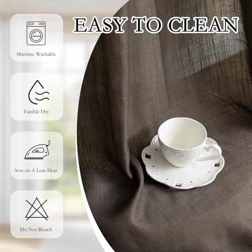 Dark Brown Sheer Curtains 63 inch Length Semi Sheer Curtains for Bedroom Light Filtering Short Window Treatment Privacy Protect Boho Farmhouse Soft Drapes Set (50"W x 63"L (Pack of 2) / Dark Brown)