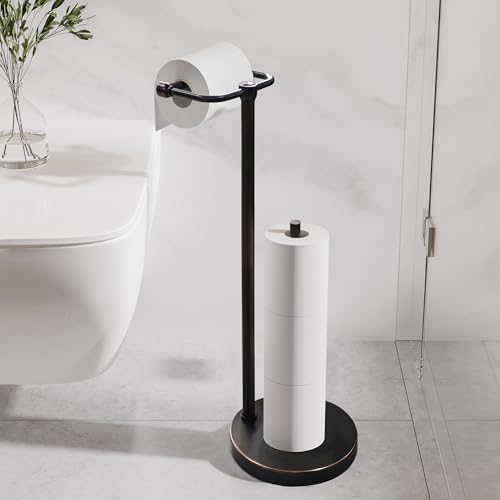 Toilet Paper Holder Stand (Oil Rubbed Bronze / Free Standing With Storage)