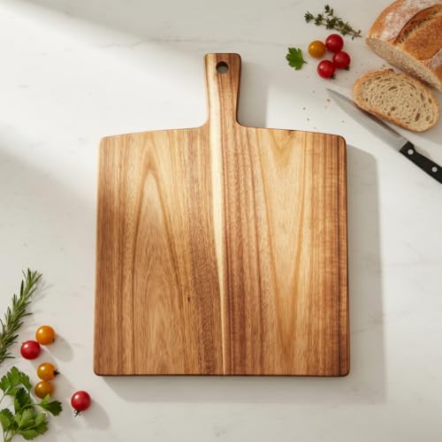 Large Acacia Wood Cutting Board with Handle 17''X13'' (BigSquare-17x13)