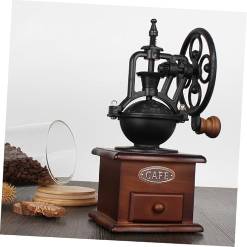 Manual Coffee Bean Grinder Vintage Hand Crank Wooden Burr Mill with