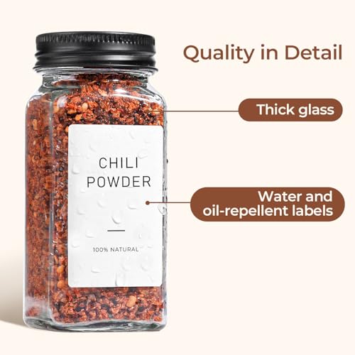 Glass Spice Jars with with Labels 4 oz 6 Pack Small Square (4 fl oz x 6 - Metal Lids)