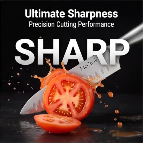 Knife Set Kitchen Steel Knife Block Set w Built (SilverNatural / 15 pieces)