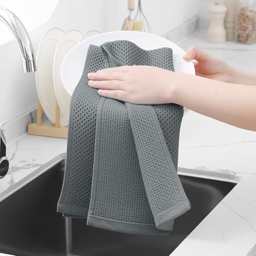 100% Cotton Waffle Weave Kitchen Dish Towels 12 (Grey / 13 X 28 - 12 Pack)