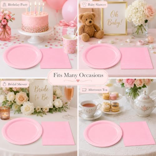 50PCS Pink Paper Plates and Napkins
