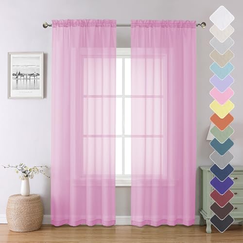Light Pink Sheer Curtains 84 Inches Long 2 Panels Set (Light Pink / 42"W x 84"L (Pack of 2))