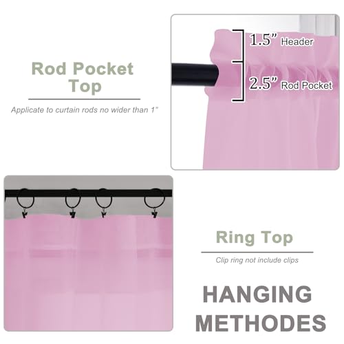 Extra Long Pink Sheer Curtains 96 Inches Long 2 Panels Set (Pink / 59"W x 96"L (Pack of 2))