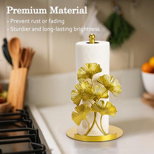 Vintage Gold Ginkgo Paper Towel Holder Countertop (Ginkgo)