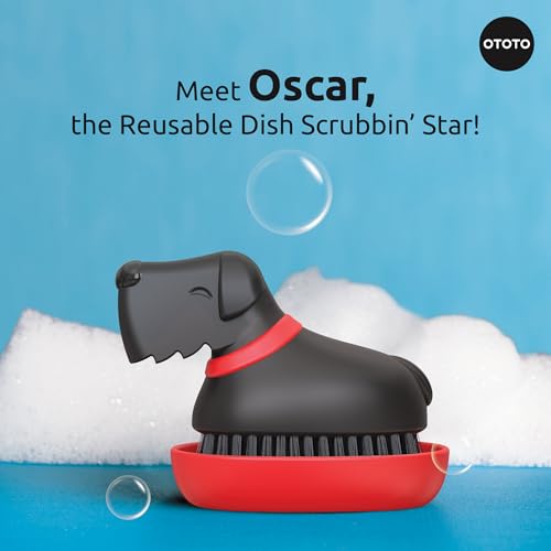 NEW) OTOTO Oscar Dog Dish Brush - Dog Gifts, Daschund, Wiener Dog, Dish Scrub Brush, Dish Scrubber, Kitchen Vegetable Scrub Brush Palm Brush, White Elephant Gifts, Cute Kitchen Gadgets (Oscar)