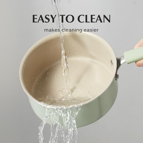 Ceramic Nonstick Saucepan with Lid (2.5 Quarts / Green)
