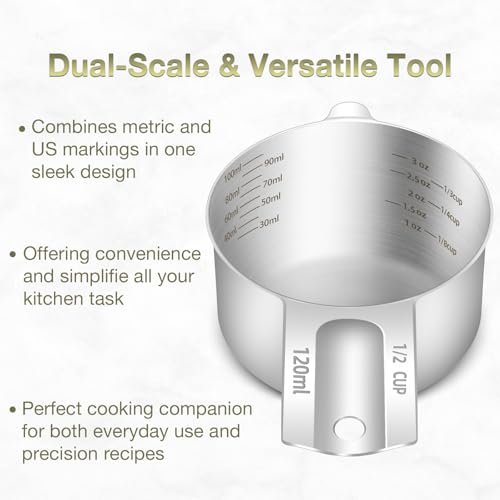 2PCS 1/2Cup (120ml, 4oz) Measuring Cup, Etched Inner Scale Measure Scoop (1/2Cup)