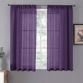 Short Sheer Curtains Linen Textured Bedroom Curtain Sheers Light Filtering Rod Pocket Voile Curtains for Living Room (54"W x 45"L (Pack of 2) / Royal Purple)