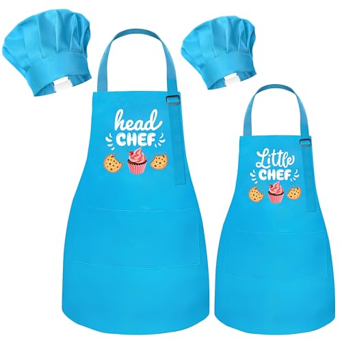R HORSE Adult Kid Apron and Chef Hat Set (Blue)
