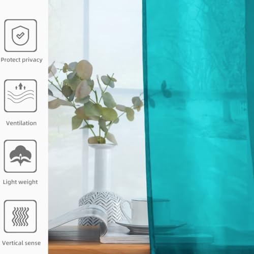 Solid Sheer Rod Pocket Curtain Voile Draperies 2 Panels White Beige Black Grey Coffee 52 Inch Width 90 Inch Long 1 Pair for Kitchen Bedroom Children Living Room Yard (Peacock Blue / 52"W x 90"L (Pack of 2))