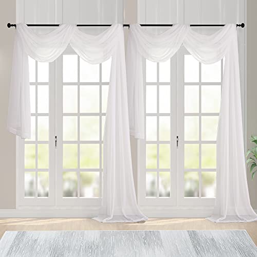 Ivory Sheer Scarf Valances for Windows 216 Inch Extra Long (Ivory / 42"W x 216"L (Pack of 2))