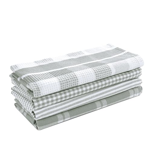 100% Cotton Kitchen Dish Cloths (13"x28" - 4 Pack / 02: Grey)