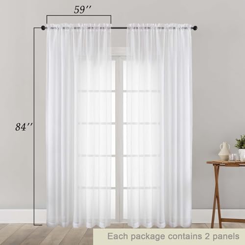 White Sheer Curtains 84 Inches Long 2 Panels Set for Bedroom Living Room (White / 59"W x 84"L (Pack of 2))