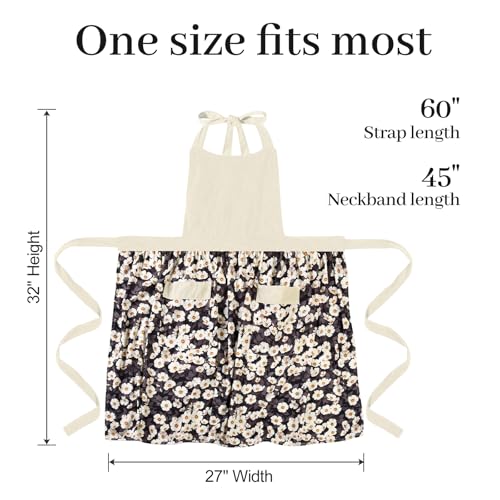Cute Floral Aprons for Women with Pockets (Medium / Black Beige)