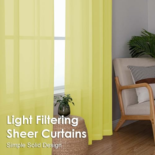 Sheer Curtains 63 inch Length 2 Panels Set for Bedroom Living Room (Lemon / 42"W x 63"L (Pack of 2))