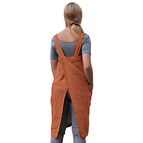 Women's Pinafore Square Apron Baking Cooking Gardening Works Cross Back Cotton (Small / Orange)