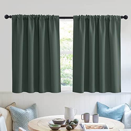 Short Blackout Privacy Curtains 30 inch Long for Bathroom Window (Dark Green / 42"W x 30"L (Pack of 2))
