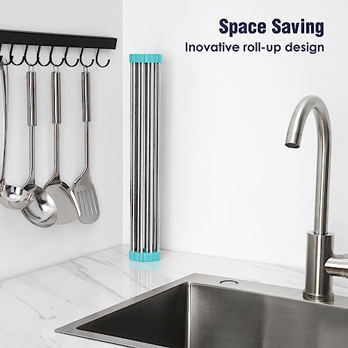 Roll Up Dish Drying Rack Over Sink (Green / 21 x 15.5 in)