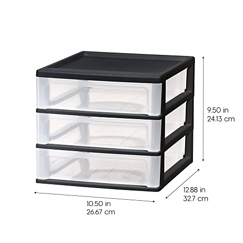 2-Pack, 3-Drawer Medium Plastic Stacking Desktop Organizer, Black (Medium - 2 Pack / Black)