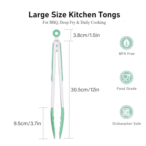 12 Inch Long Silicone Tongs (Pistachio / 12inch)