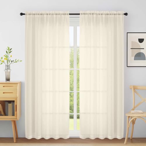 Extra Wide Cream Sheer Curtains 72 Inches Long 2 Panels (59"W x 72"L (Pack of 2) / Cream)