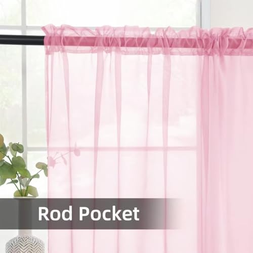 Solid Sheer Rod Pocket Curtain Voile Draperies 2 Panels White Beige Black Ivory Coffee 22 Inch Width 30 Inch Long 1 Pair for Kitchen Bedroom Children Living Room Yard (Light Pink / 22"W x 30"L (Pack of 2))