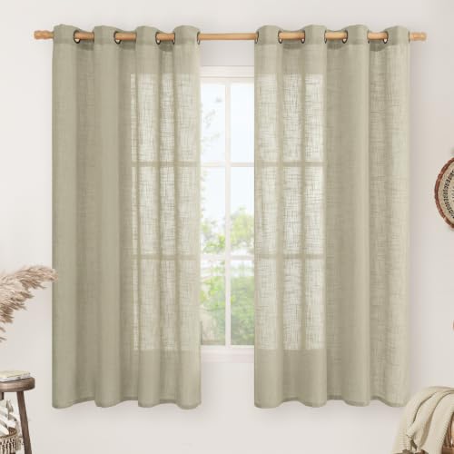 Oatmeal Linen Semi Sheer Curtains for Bedroom 63 Inch Length 2 Panels (52"W x 63"L (Pack of 2) / Oatmeal)