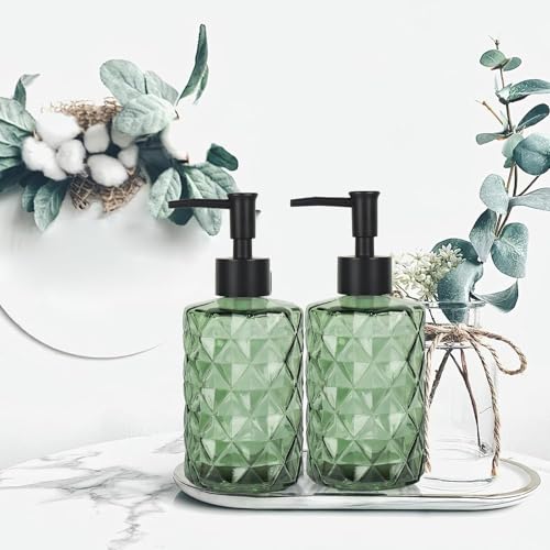 Green Glass Soap Dispenser with Pump (Diamond Green)