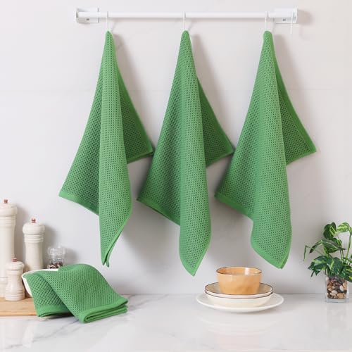 100% Cotton Oversized Waffle Weave Kitchen Towels 6 (Grass Green / 20 X 28 - 6 Pack)
